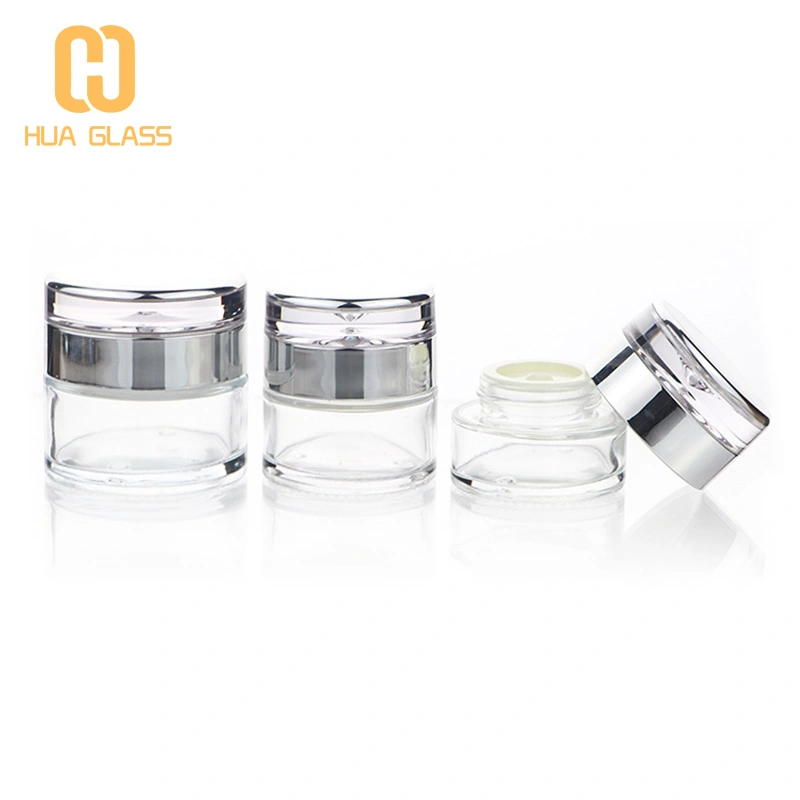 زجاج شفاف 20 مل 30 مل 50 مل 100 مل زجاجة مستحضرات التجميل مع غطاء فضي  