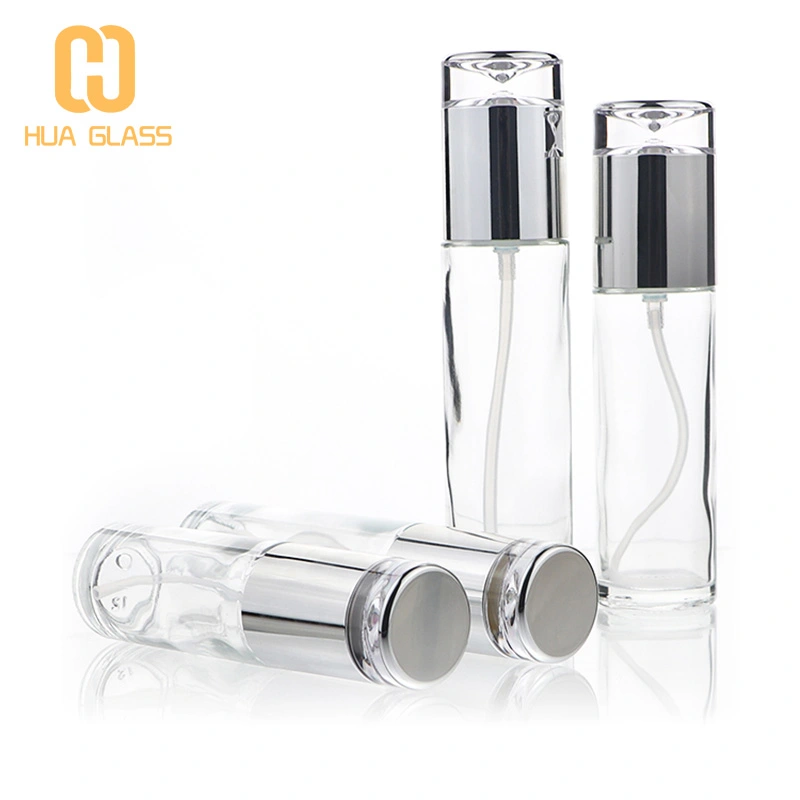 زجاج شفاف 20 مل 30 مل 50 مل 100 مل زجاجة مستحضرات التجميل مع غطاء فضي  