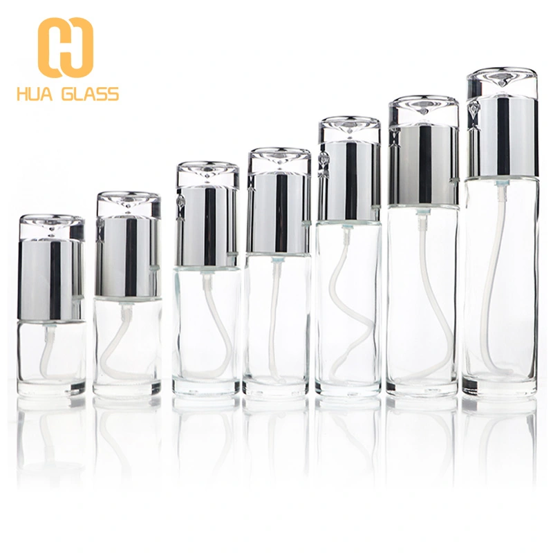 زجاج شفاف 20 مل 30 مل 50 مل 100 مل زجاجة مستحضرات التجميل مع غطاء فضي  