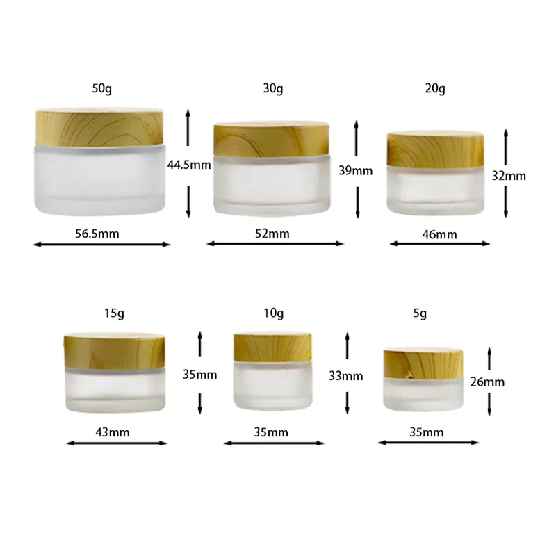 زجاجة مستحضرات التجميل من الزجاج الشفاف المتجمد مع غطاء من البلاستيك الخشبي