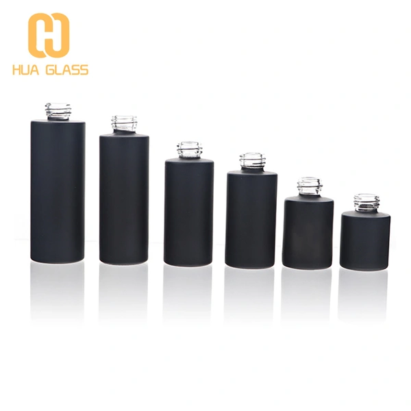 botellas y tarros de vidrio crema cosméticos de hombro plano negro mate