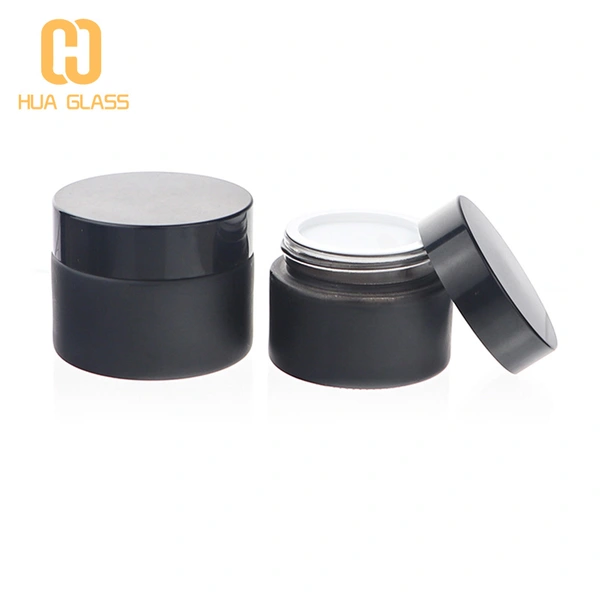 botellas y tarros de vidrio crema cosméticos de hombro plano negro mate