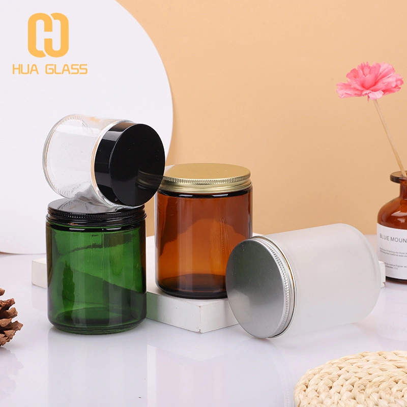 100ml 150ml 200ml bocaux à bougies en verre ambré à côté droit avec couvercle  