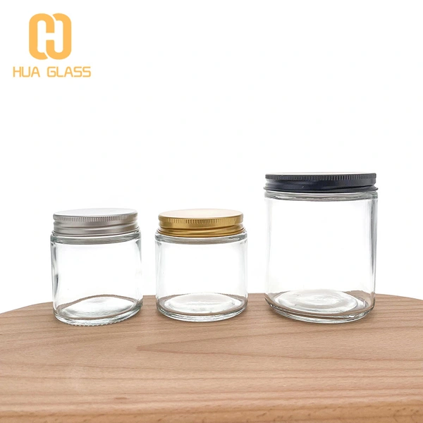 الجانب المستقيم واضح الزجاج الأزرق العنبر الجرار شمعة مع غطاء معدني