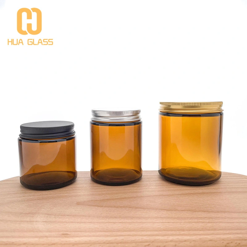 الجانب المستقيم واضح الزجاج الأزرق العنبر الجرار شمعة مع غطاء معدني  