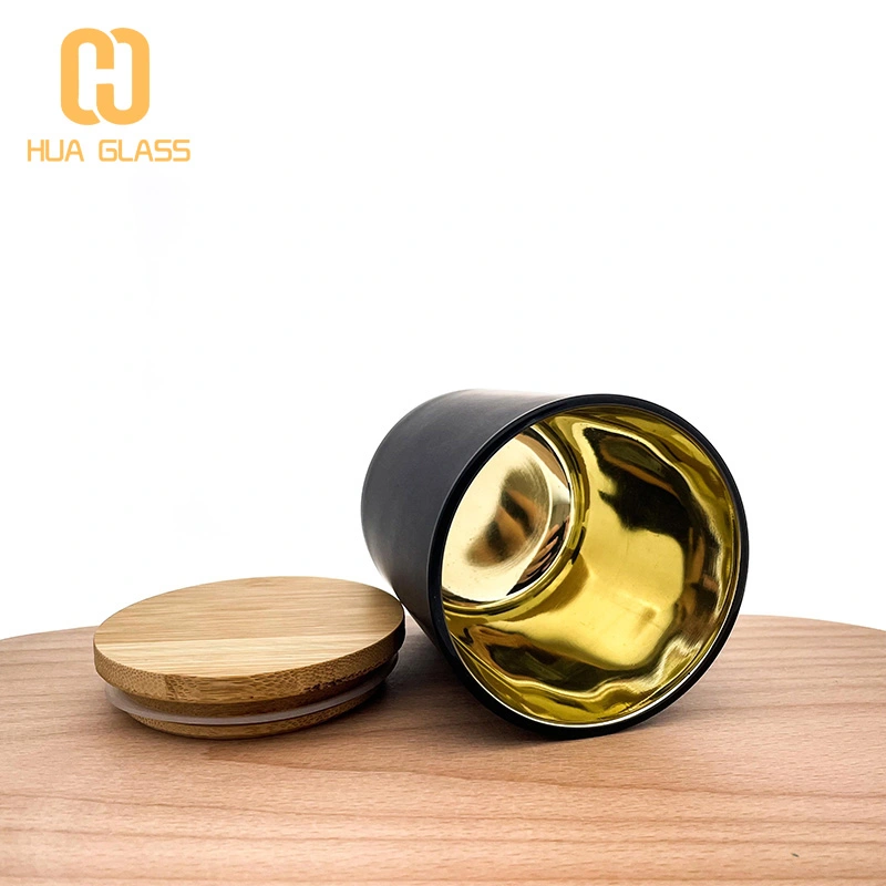 à l'intérieur de l'or galvanisé noir mat bougie bocal en verre bougeoirs en verre