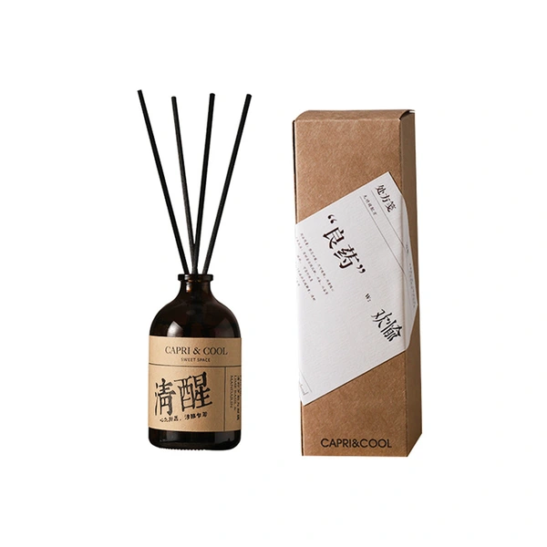 Botella difusora de caña redonda de vidrio ámbar de 100ml, botella de aceite esencial