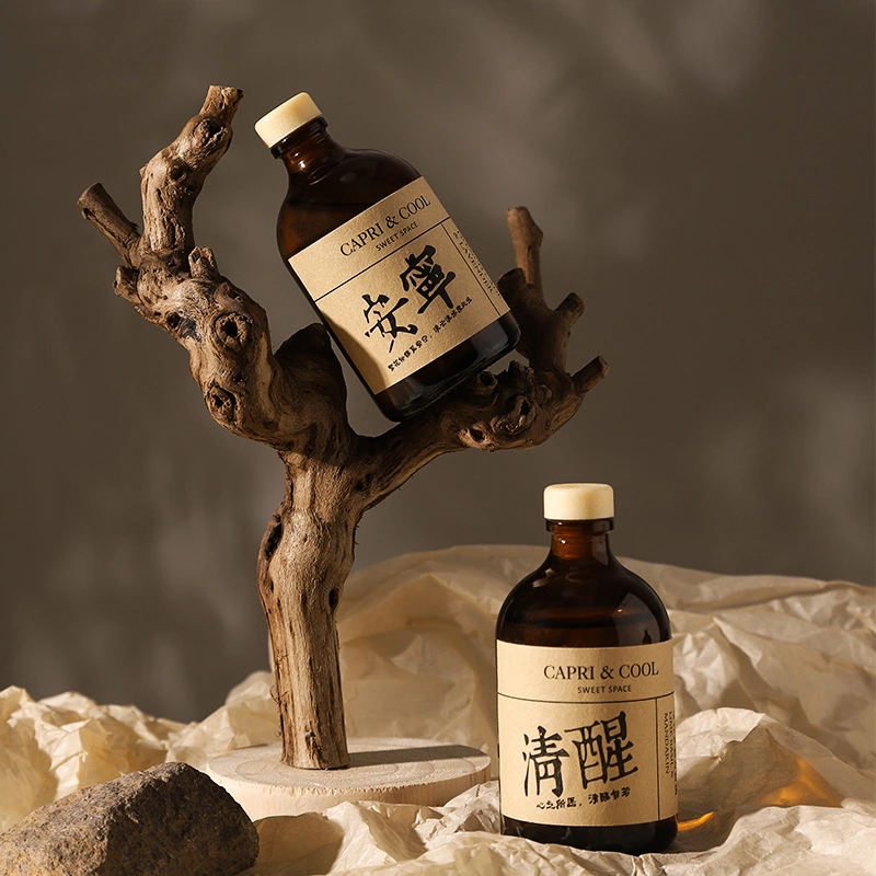 Bouteille d'huile essentielle de bouteille de diffuseur de roseau rond en verre ambré de 100 ml  