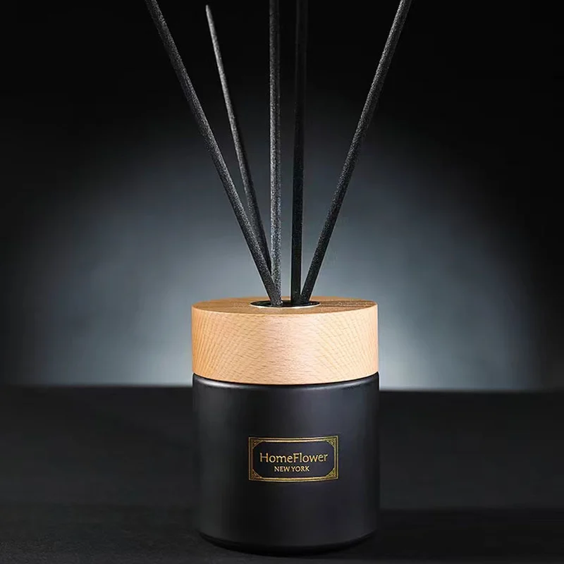 Bouteille de diffuseur de roseau en verre rond givré de 100 ml bouteille de diffuseur de maison avec bouchon en bois