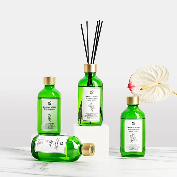 Difusor de varillas de vidrio redondo Boston verde de 120 ml para el hogar.