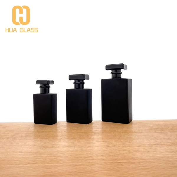 Frasco de perfume de vidrio esmerilado negro mate de 30 ml, 50 ml, 100 ml