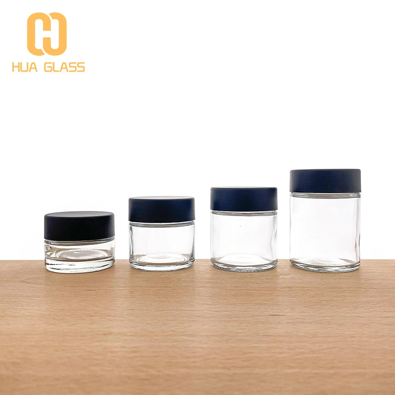 smell proof black lid 1oz 2oz 3oz 3.5oz stash oil Glass Cannabis Jars 