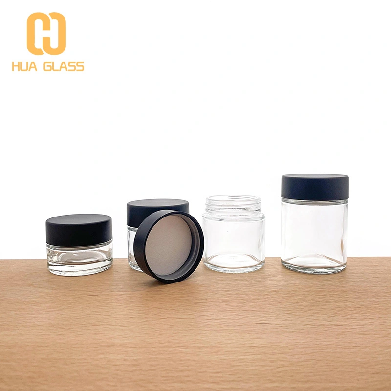 smell proof black lid 1oz 2oz 3oz 3.5oz stash oil Glass Cannabis Jars 