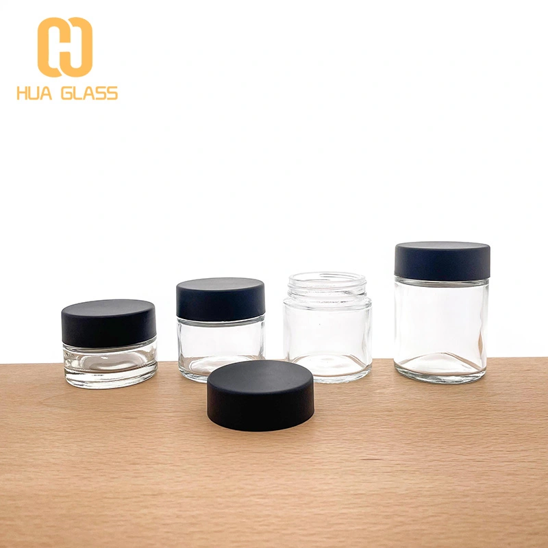 smell proof black lid 1oz 2oz 3oz 3.5oz stash oil Glass Cannabis Jars 