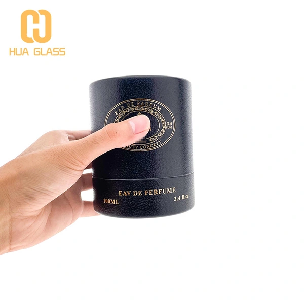 Flacon de parfum rond noir de 50 ml à 100 ml avec boîte à cylindre