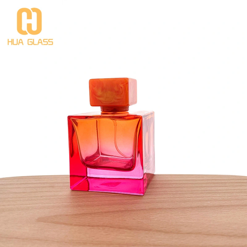 Botella de perfume cuadrada de 100 ml con tapa de madera/tapa de abs  