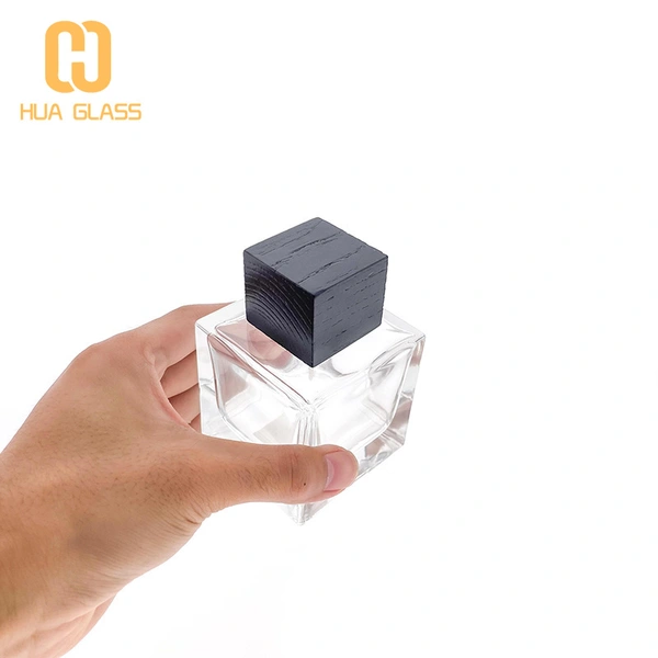 Botella de perfume de cubo de 30 ml, 50 ml, 100 ml con tapa de madera/tapa de abs