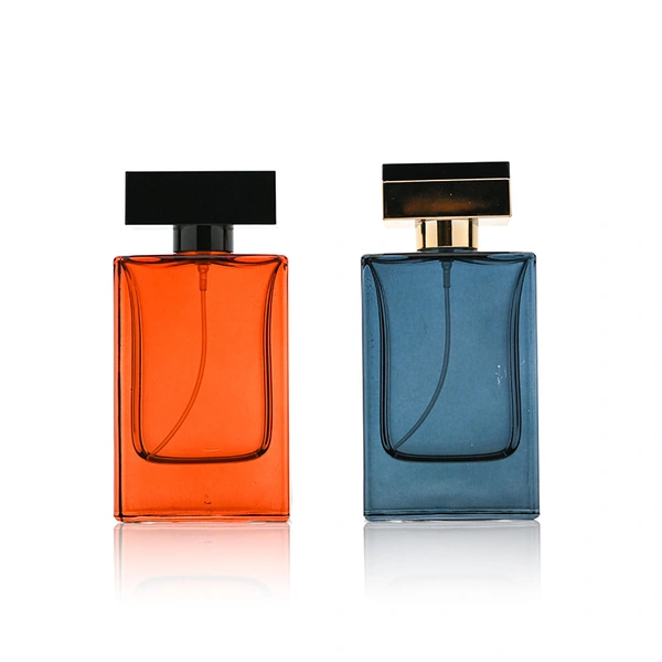 Botella de perfume rectangular de vidrio de color de lujo de 50 ml para mujeres y hombres