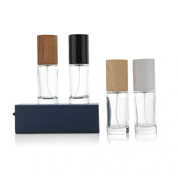 Frasco de perfume redondo más alto de 50 ml con tapa de madera