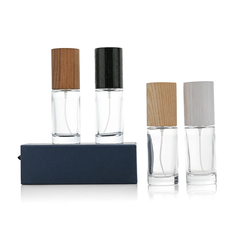 Frasco de perfume redondo más alto de 50 ml con tapa de madera  