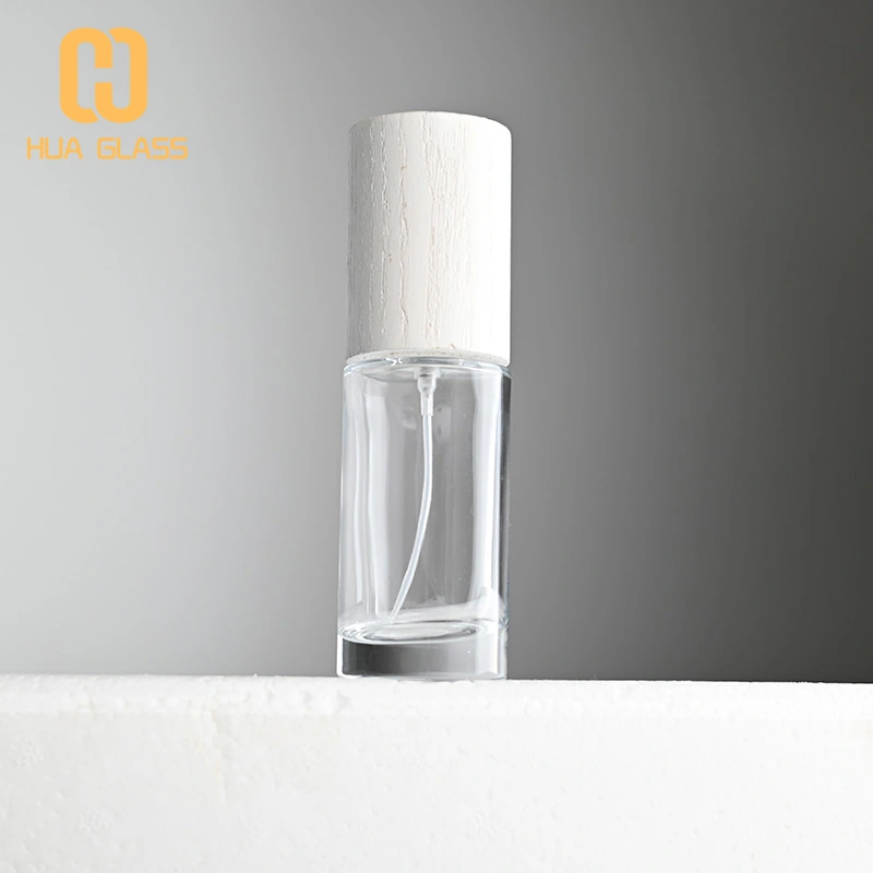 Frasco de perfume redondo más alto de 50 ml con tapa de madera  