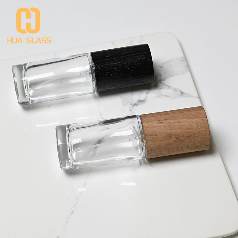 Frasco de perfume redondo más alto de 50 ml con tapa de madera  