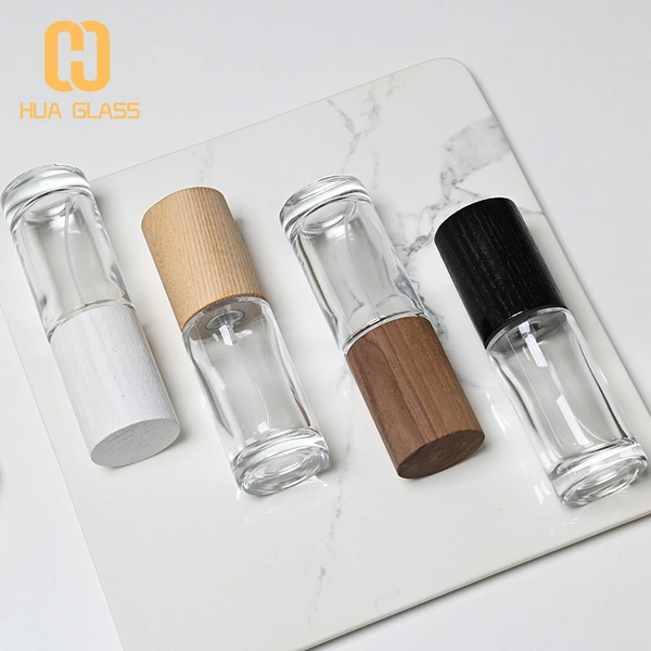 Frasco de perfume redondo más alto de 50 ml con tapa de madera