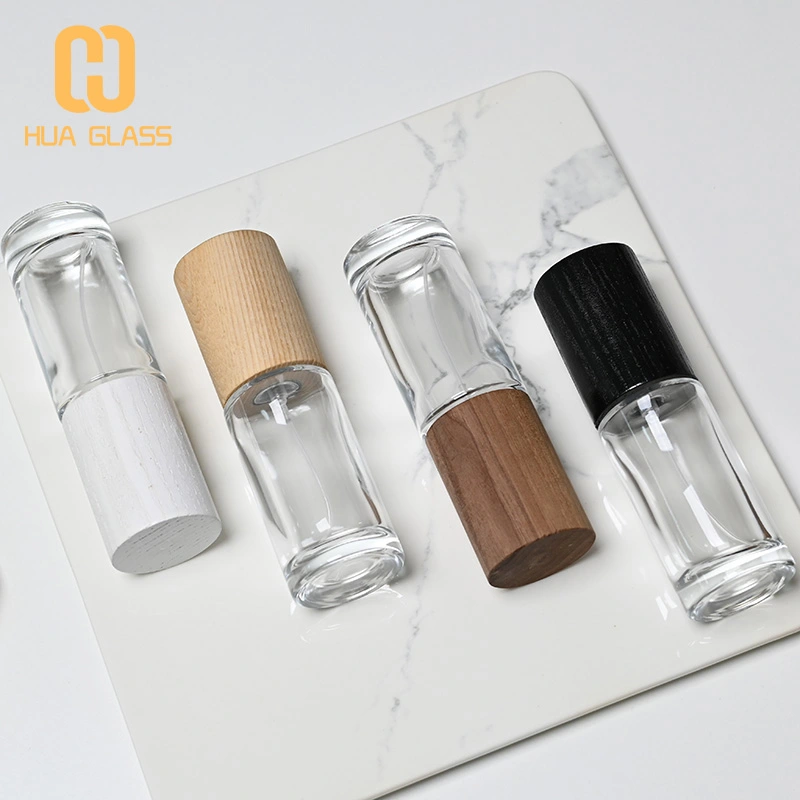 Frasco de perfume redondo más alto de 50 ml con tapa de madera  