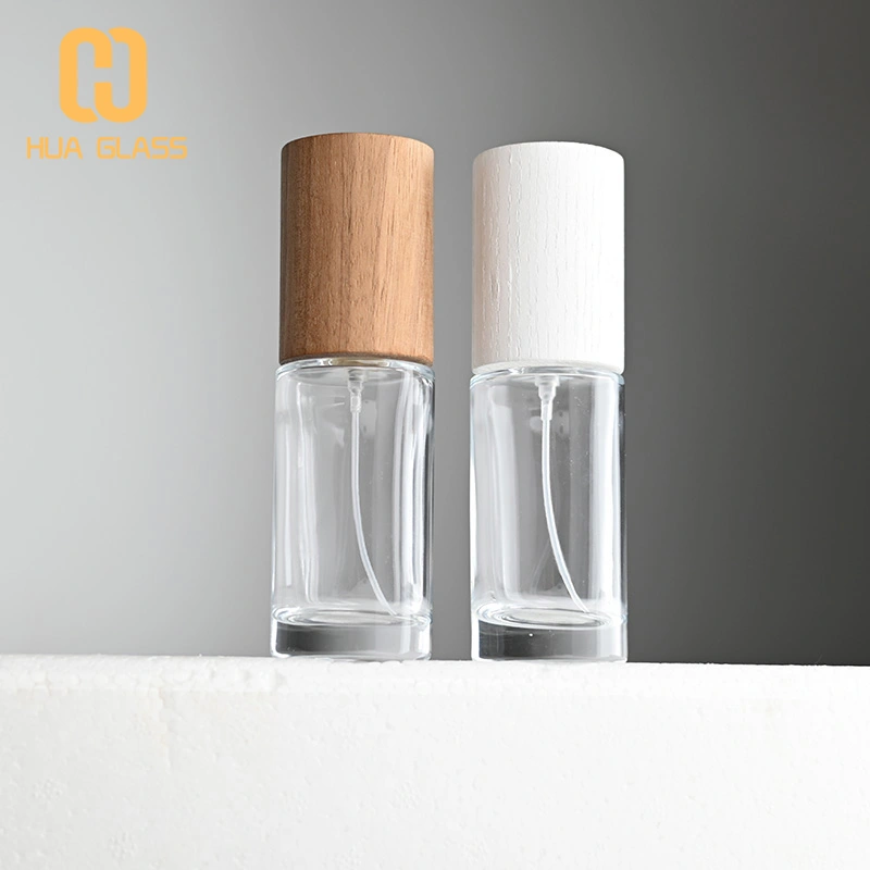 Frasco de perfume redondo más alto de 50 ml con tapa de madera  