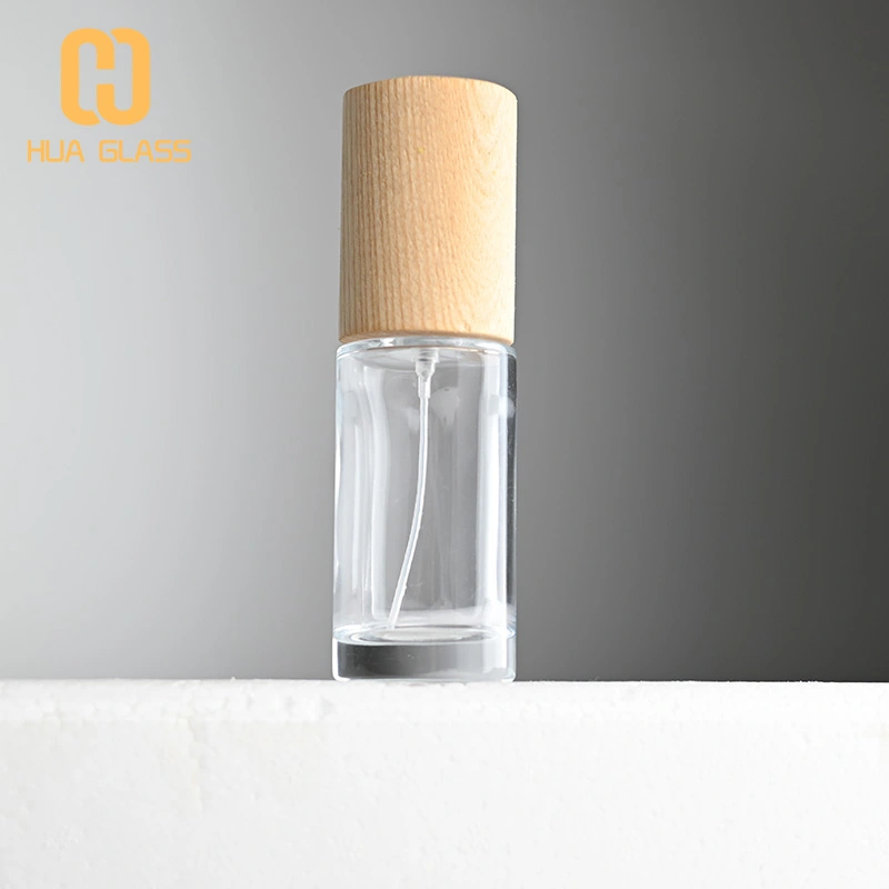 Frasco de perfume redondo más alto de 50 ml con tapa de madera  