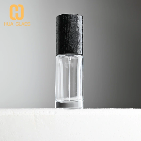 Frasco de perfume redondo más alto de 50 ml con tapa de madera