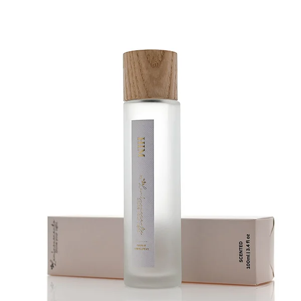 Frasco de perfume rectangular de vidrio de 60 ml, 80 ml, 100 ml con tapa de piedra dorada