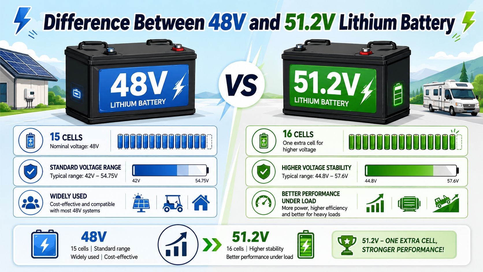 Difference Between 48V and 51.2V Lithium Battery