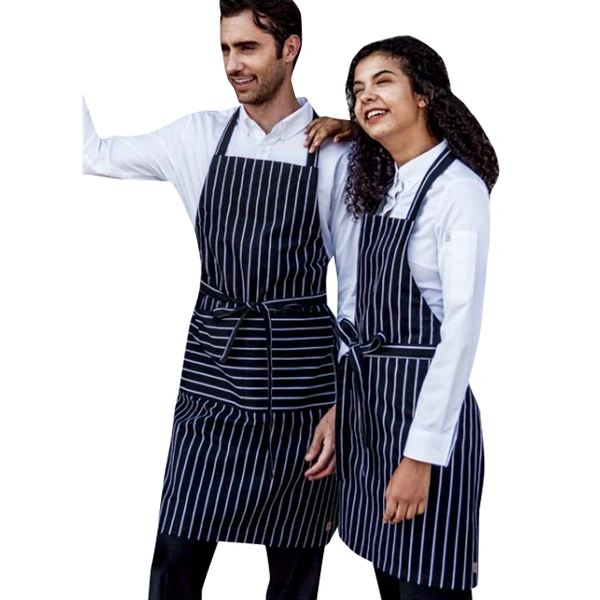 BD-MO235  Custom-made black and white striped halterneck apron