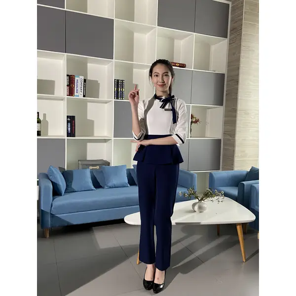 BD-MO-093 Order Korean reception uniform, bow neckline design, spring and summer dress, waist repair, dignified and comfortable