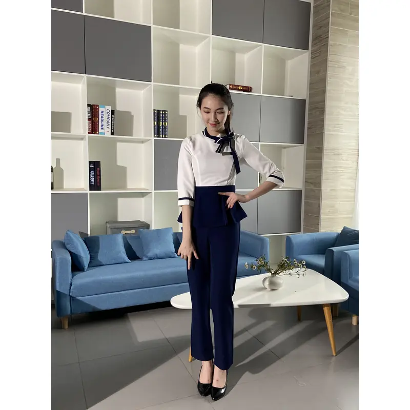 BD-MO-093 Order Korean reception uniform, bow neckline design, spring and summer dress, waist repair, dignified and comfortable