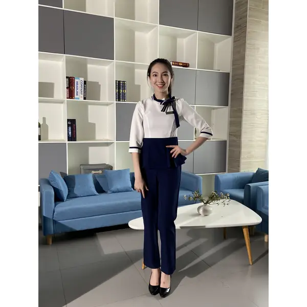 BD-MO-093 Order Korean reception uniform, bow neckline design, spring and summer dress, waist repair, dignified and comfortable