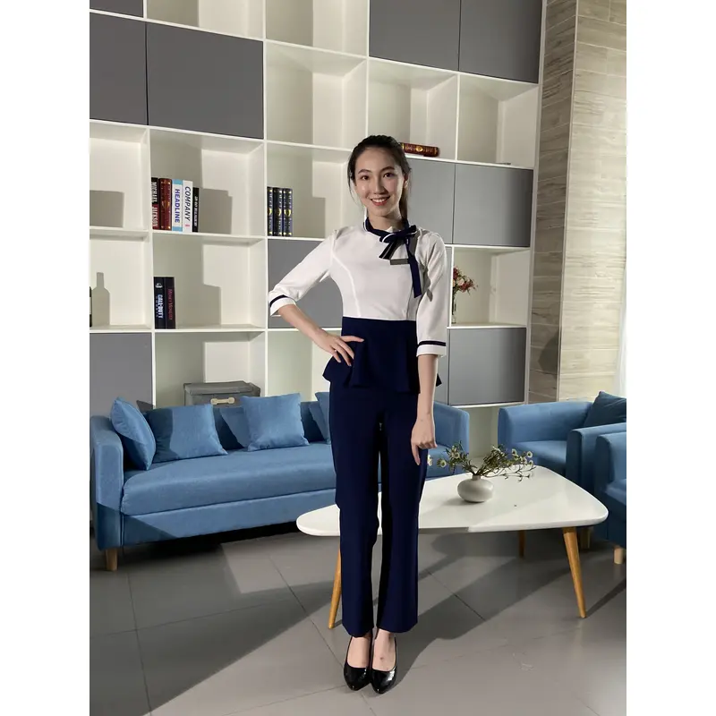 BD-MO-093 Order Korean reception uniform, bow neckline design, spring and summer dress, waist repair, dignified and comfortable