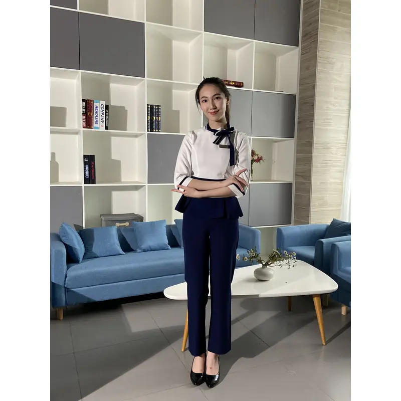 BD-MO-093 Order Korean reception uniform, bow neckline design, spring and summer dress, waist repair, dignified and comfortable
