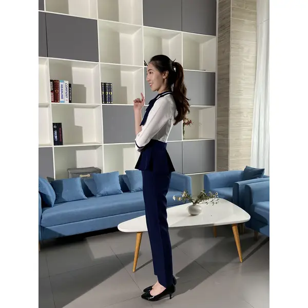 BD-MO-093 Order Korean reception uniform, bow neckline design, spring and summer dress, waist repair, dignified and comfortable