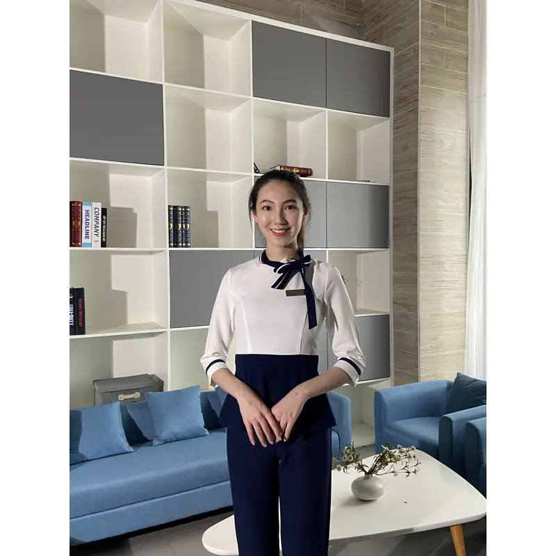 BD-MO-093 Order Korean reception uniform, bow neckline design, spring and summer dress, waist repair, dignified and comfortable