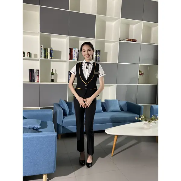 BD-MO-094  Design three buckle waist front desk uniforms Order hotel front desk uniforms Professional suits