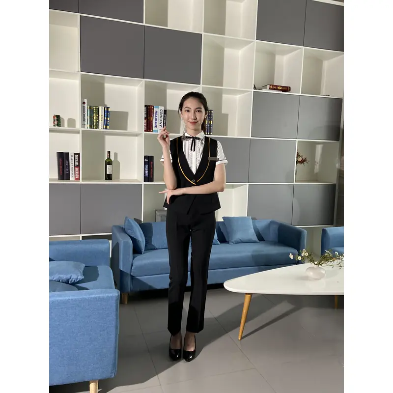 BD-MO-094  Design three buckle waist front desk uniforms Order hotel front desk uniforms Professional suits