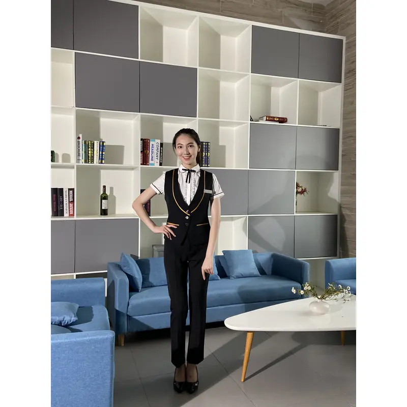 BD-MO-094  Design three buckle waist front desk uniforms Order hotel front desk uniforms Professional suits