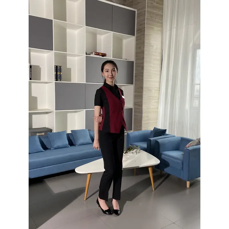 BD-MO-095  Design fake two pieces of front desk uniform, slim and comfortable front desk uniform factory