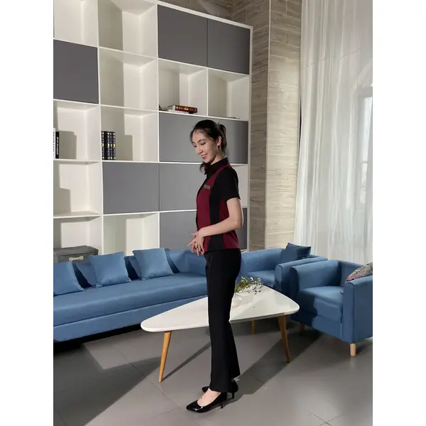 BD-MO-095  Design fake two pieces of front desk uniform, slim and comfortable front desk uniform factory