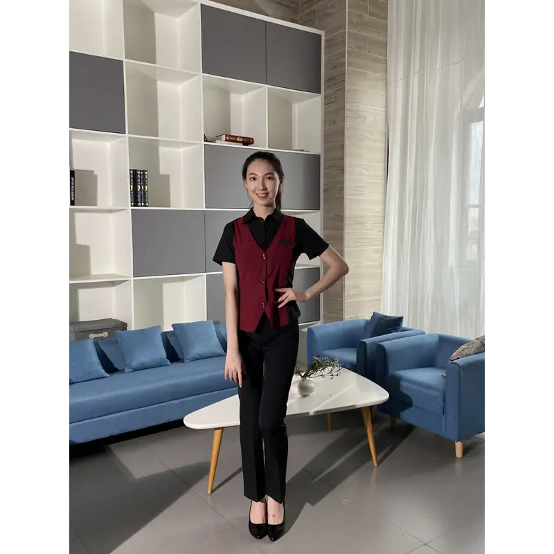 BD-MO-095  Design fake two pieces of front desk uniform, slim and comfortable front desk uniform factory