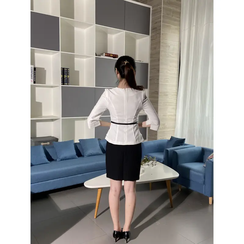 BD-MO-096  Model display Custom-made v-neck ruffled blouse Comfortable and elegant Front desk uniform shop