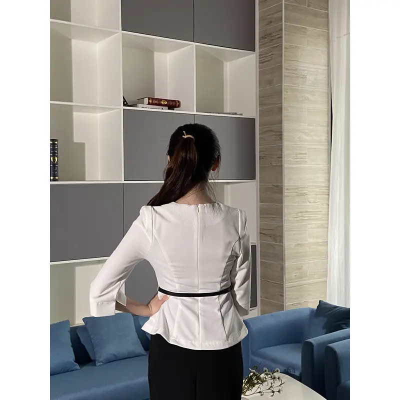 BD-MO-096  Model display Custom-made v-neck ruffled blouse Comfortable and elegant Front desk uniform shop