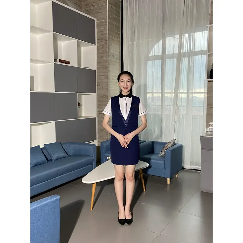 BD-MO-100  Design a slim-fit front desk uniform, drape, wide, wrinkle-resistant, and feel supple